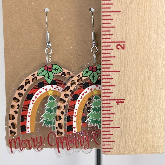 Festive Acrylic Merry Christmas Tree Earrings - Picture 2 of 2